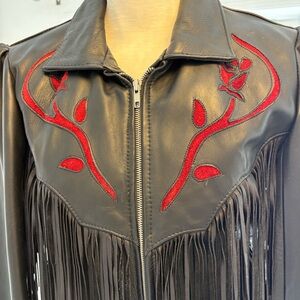 Chic Black Leather Jacket with Red Accents